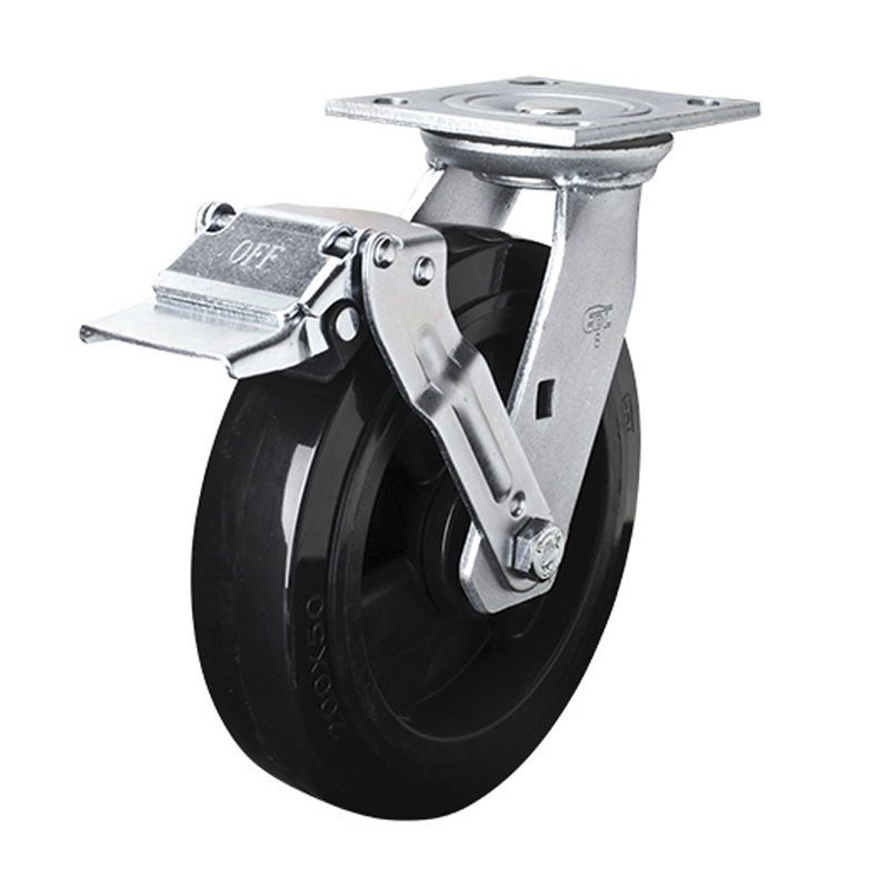 EDL Heavy 8'' 420kg Plate Iron Wheel Brake PU Caster 73128E-738-66/E