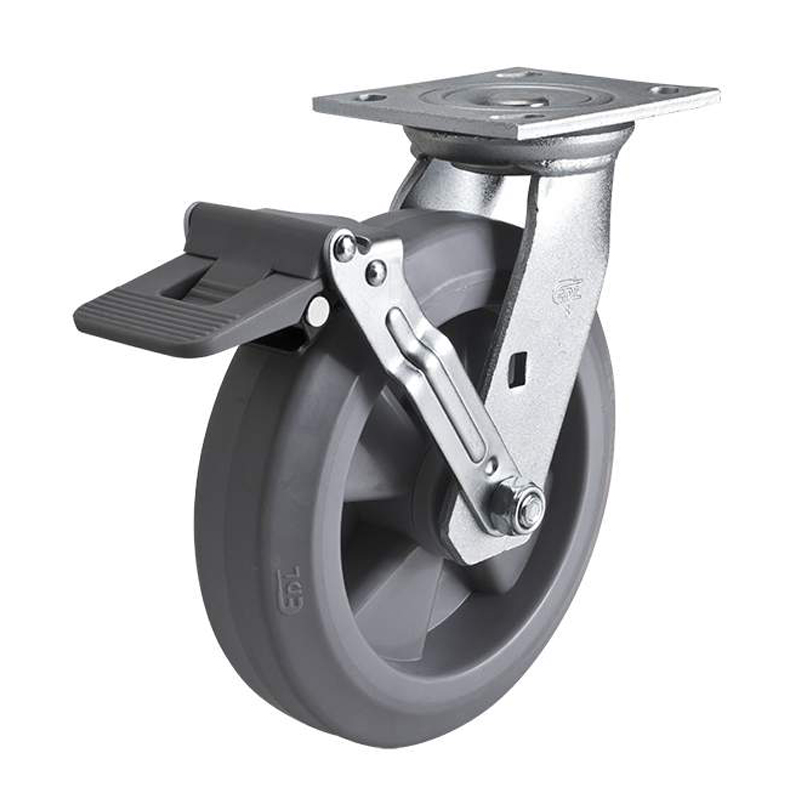 EDL Heavy 8'' 400kg Plate Plastic Wheel Brake TPE Caster 73128F-738-56/F