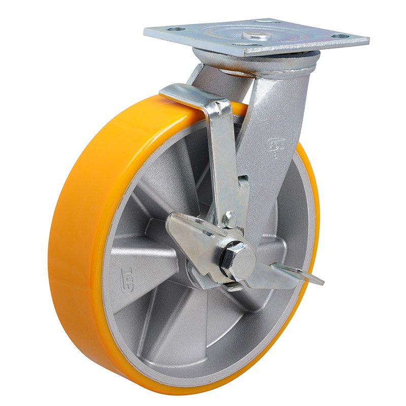 EDL Heavy 8'' 500kg Plate Side Wheel Brake TPU Caster 73128C-738-86A/C