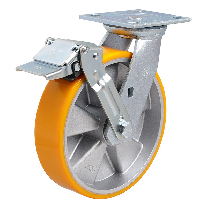 EDL Heavy 8'' 500kg Plate Iron Wheel Brake TPU Caster 73128E-738-86A/E