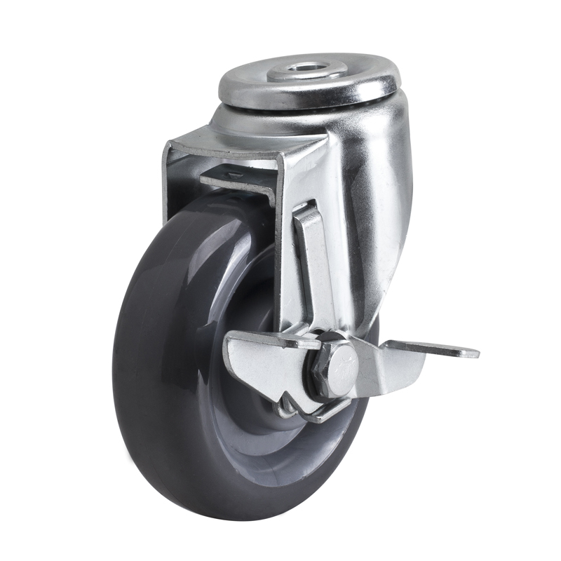 EDL Medium 4''130Kg Bolt Hole Side Wheel Brake PU Caster50184C-504-75/C