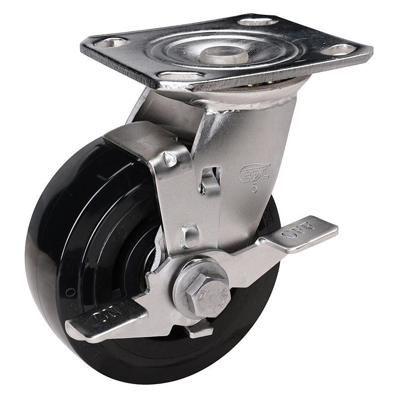 EDL Stainless Steel Heavy 5''350kg Plate Side Brake PU Caster S71725C-S715-66/C