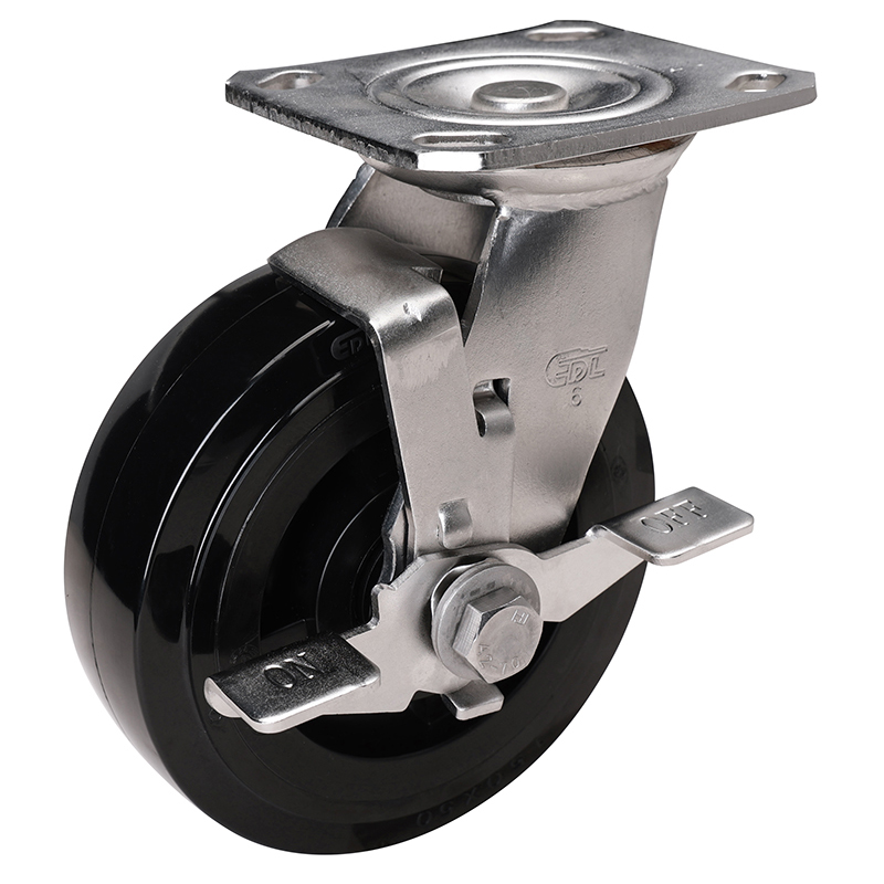 EDL Stainless Steel Heavy 6''380kg Plate Side Brake PU Caster S71726C-S716-66/C