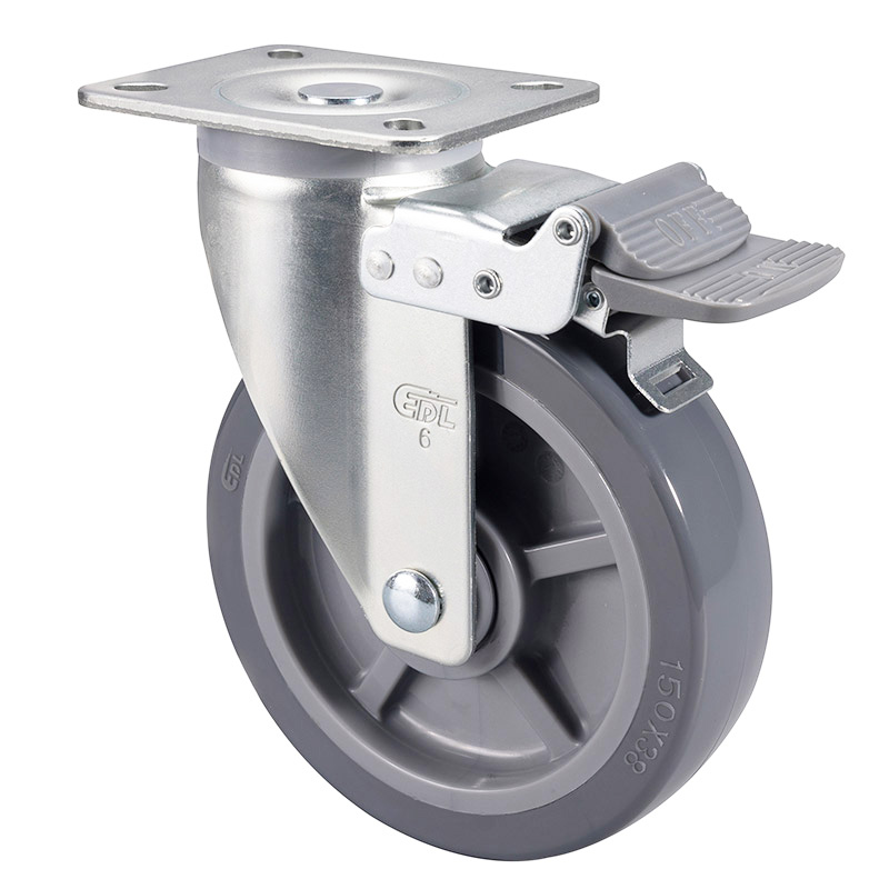 EDL Medium 6" 200kg Plate Plastic Dual Brake PU Caster 66126H-666-76