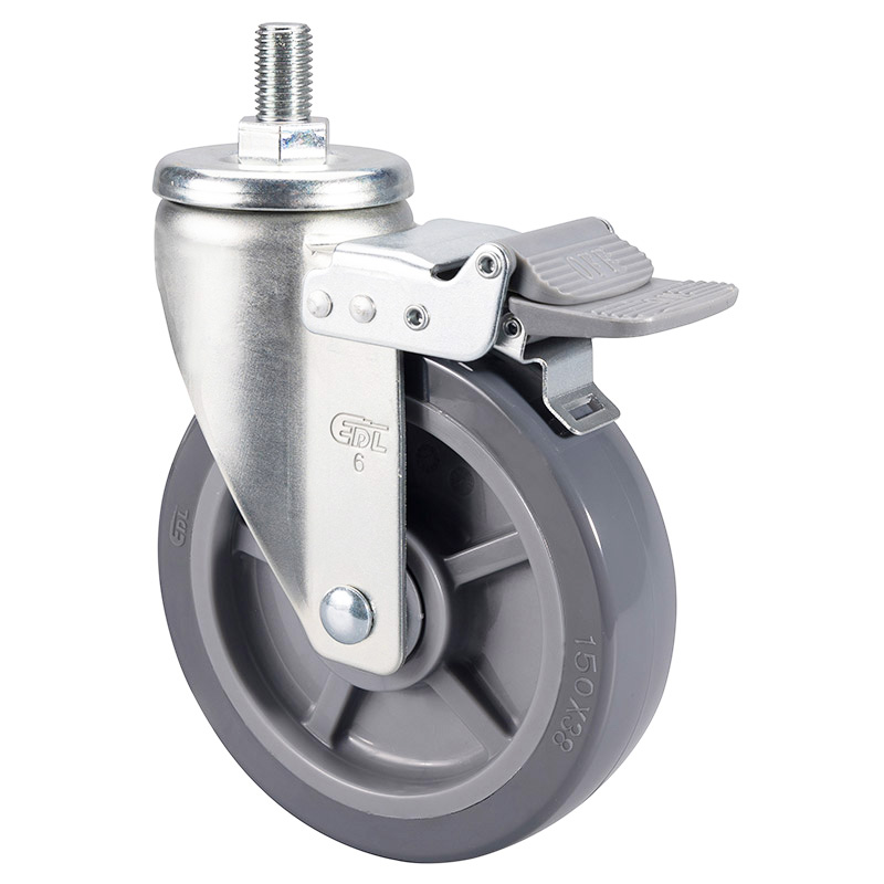 EDL Medium 6" 200kg Threaded Plastic Dual Brake PU Caster 66146H-666-76