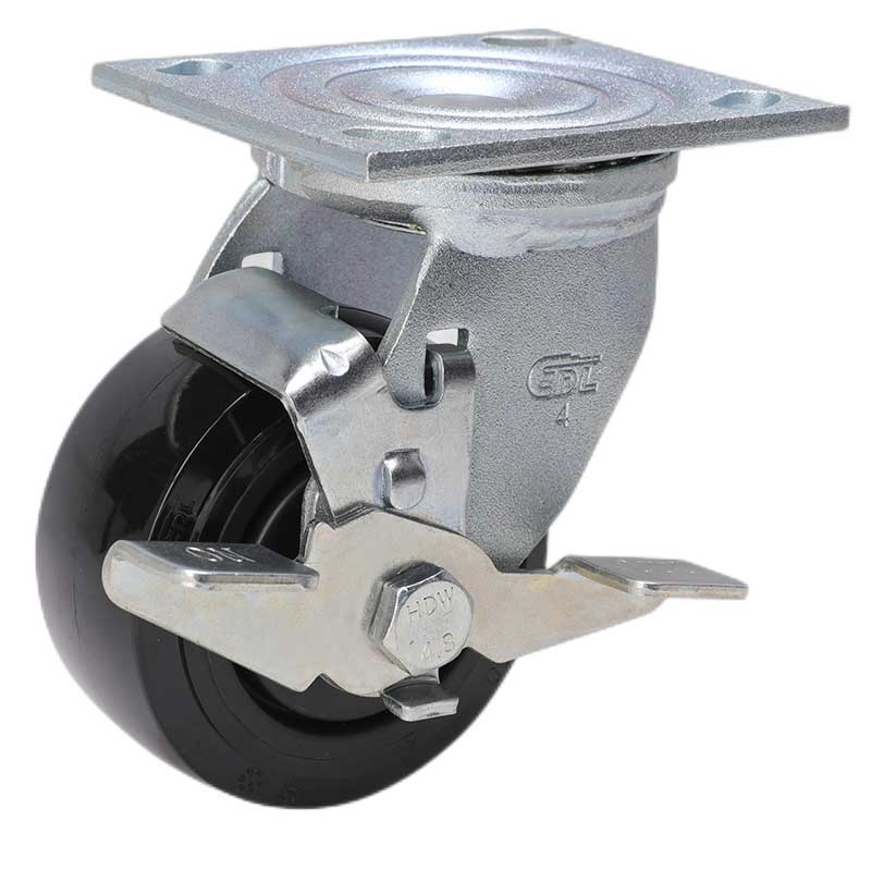 EDL Heavy 4'' 320kg Plate Side Wheel Brake PU Caster 73124C-734-66/C