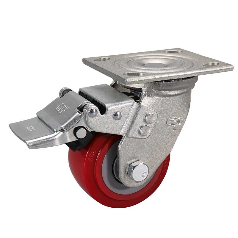 EDL Heavy 4'' 350kg Plate Iron Dual Brake TPU Caster 73124L-734-86