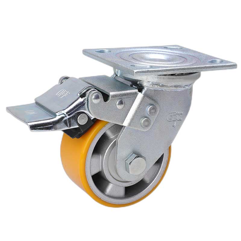 EDL Heavy 4'' 400kg Plate Iron Dual Brake TPU Caster 73124L-734-86A