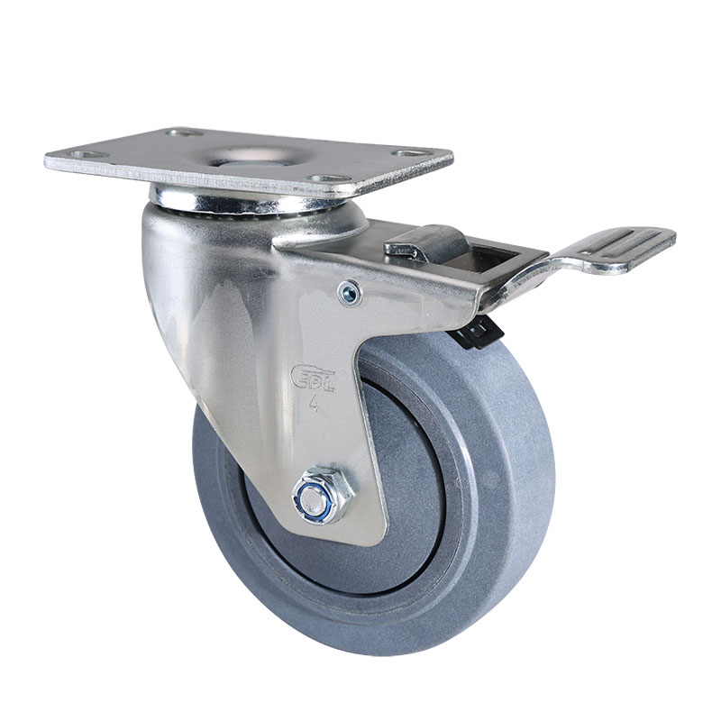 EDL Medium 4'' 110kg Plate Brake TPE Conductive Caster 50124L-C574-57