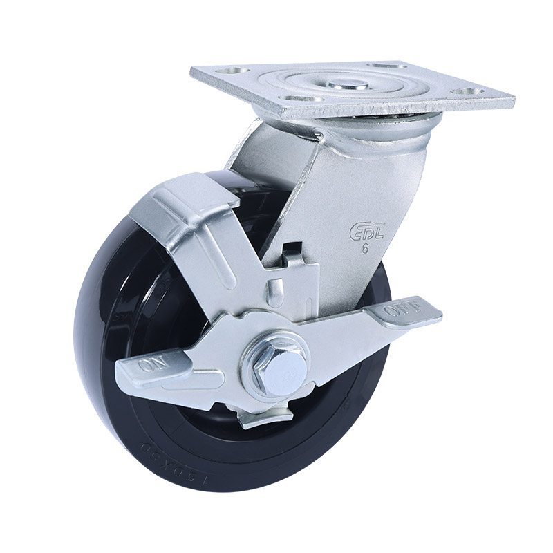 EDL Heavy 6'' 380kg Plate Side Wheel Brake PU Caster 73126C-736-66/C