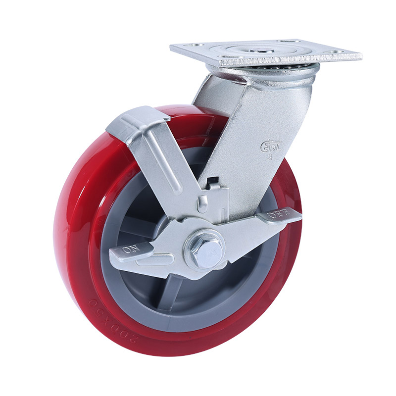 EDL Heavy 8'' 450kg Plate Side Wheel Brake TPU Caster 73128C-738-86/C