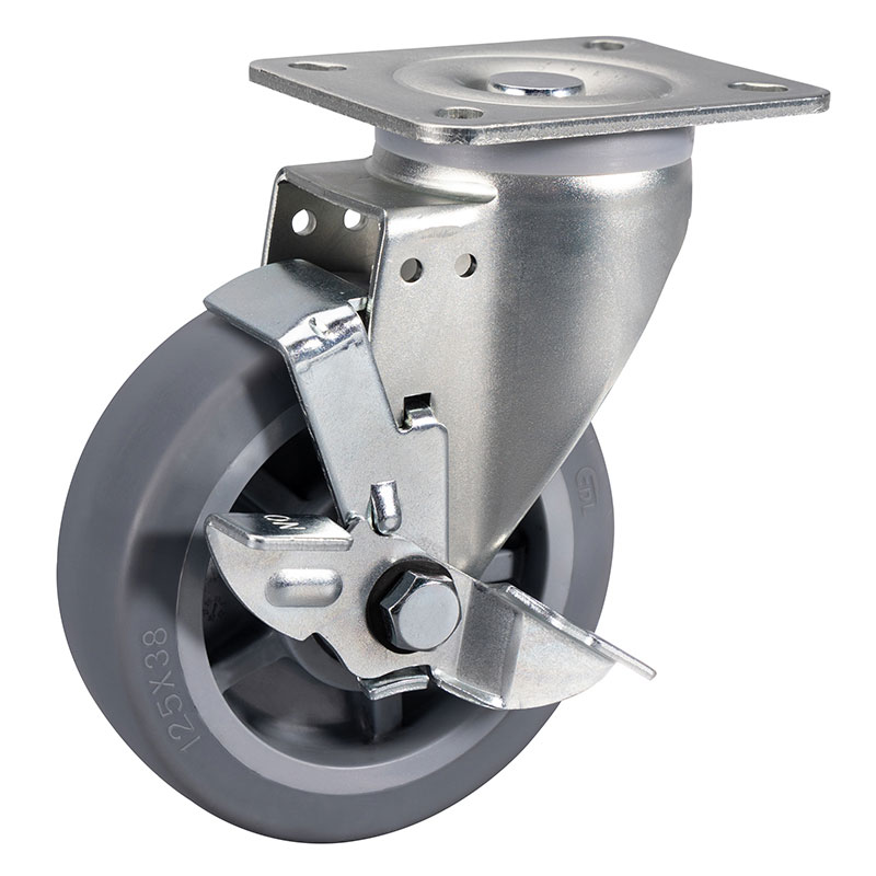 EDL Medium 5" 200kg Plate Side Wheel Brake TPE Caster 66125C-665-56/C