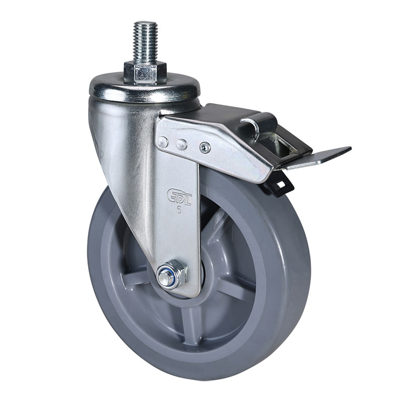 EDL Medium 6" 220kg Threaded Iron Dual Brake TPE Caster 66146L-666-56