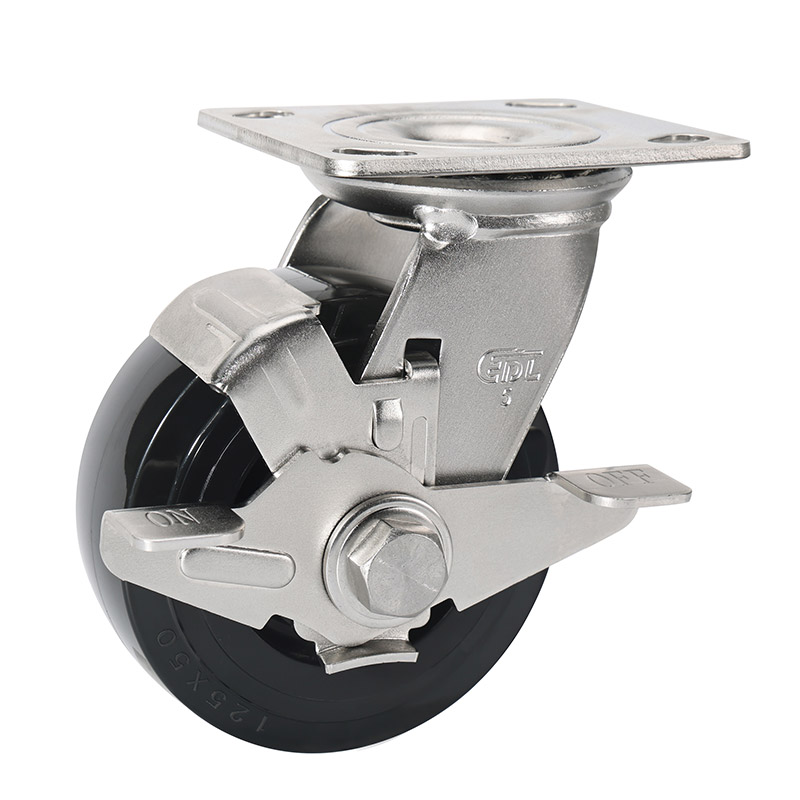 EDL Stainless Steel Heavy 5'' 350kg Plate Side Wheel Brake PU Caster S75725C-S755-65/C