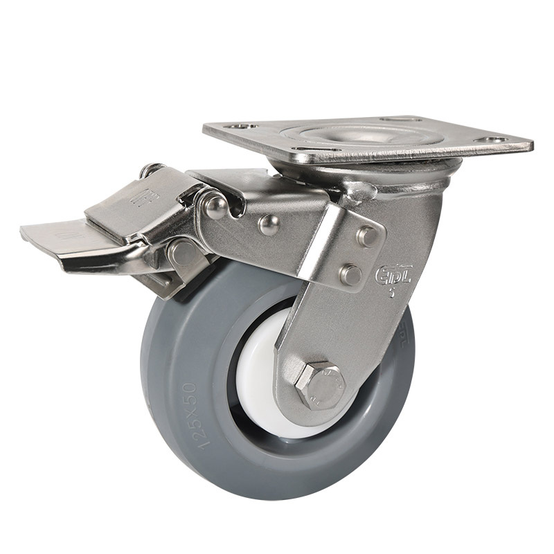 EDL Stainless Steel Heavy 5'' 300kg Plate Dual Brake TPE Caster S75725L-S755-55