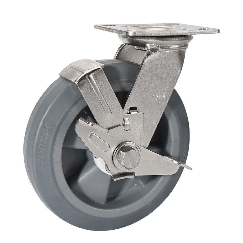 EDL Stainless Steel Heavy 8'' 400kg Plate Side Brake TPE Caster S75728C-S758-55/C