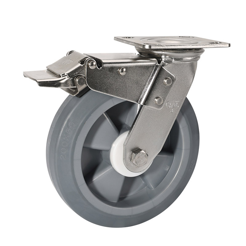 EDL Stainless Steel Heavy 8'' 400kg Plate Dual Brake TPE Caster S75728L-S758-55