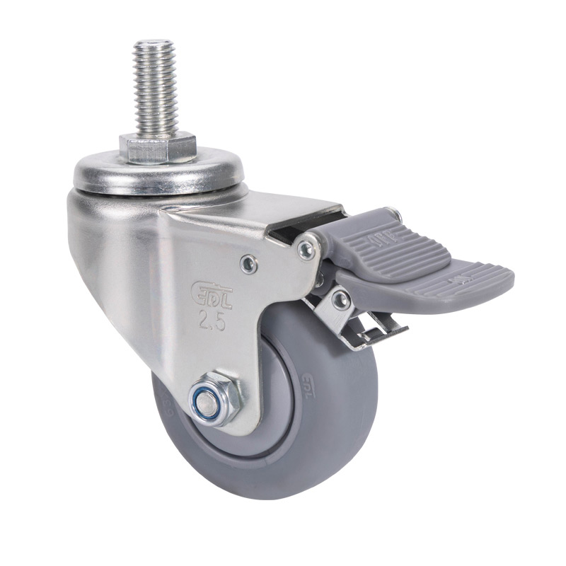 EDL Light 2.5'' 70kg Threaded Plastic Dual Brake TPE Caster 371425H-3725-57