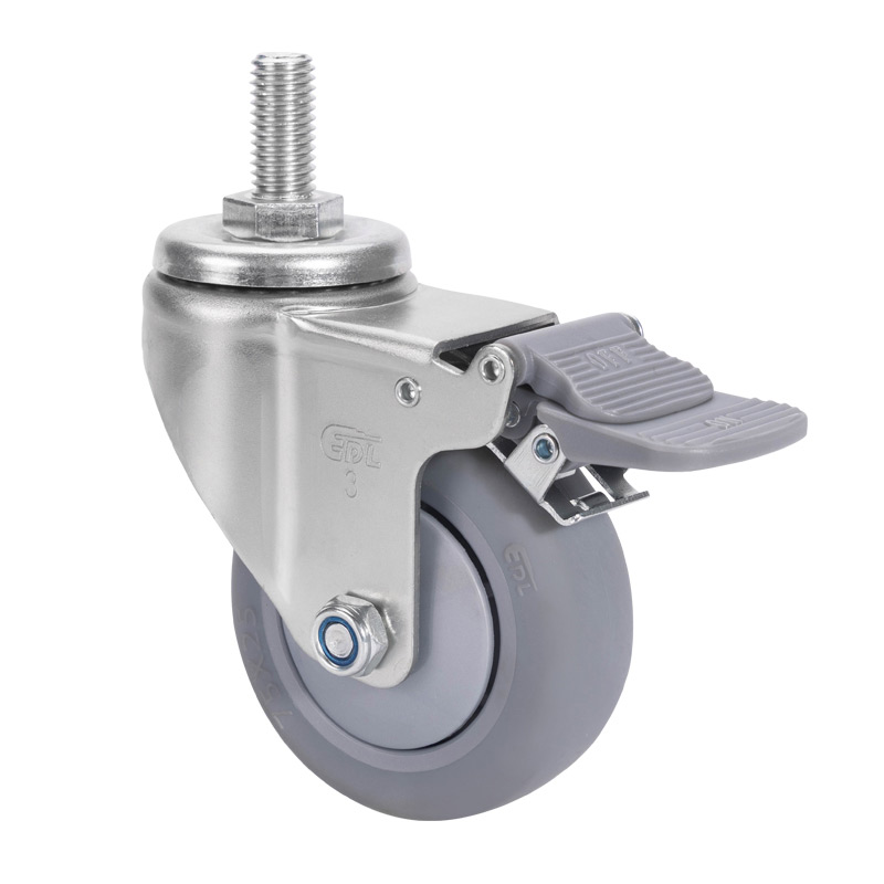 EDL Light 3'' 70kg Threaded Plastic Dual Brake TPE Caster 37143H-373-57