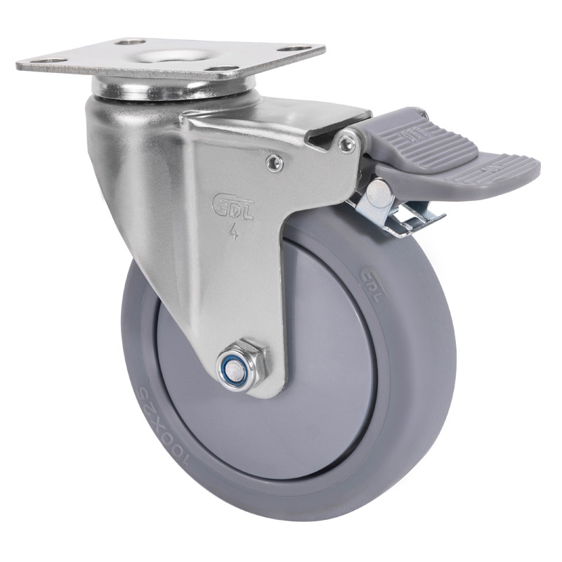 EDL Light 4" 70kg Plate Plastic Dual Brake TPE Caster 37124H-374-57