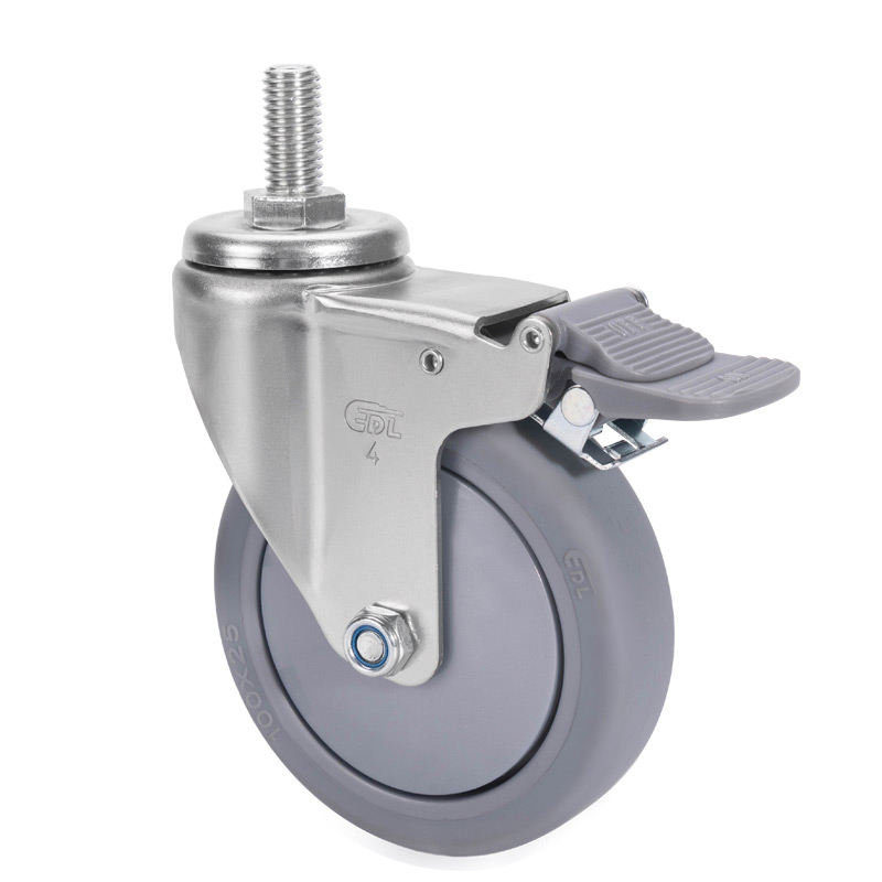 EDL Light 4'' 70kg Threaded Plastic Dual Brake TPE Caster 37144H-374-57