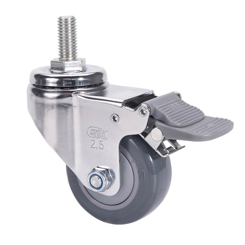 EDL Light 2.5'' 80kg Threaded Plastic Dual Brake PU Caster 372425H-3725-77