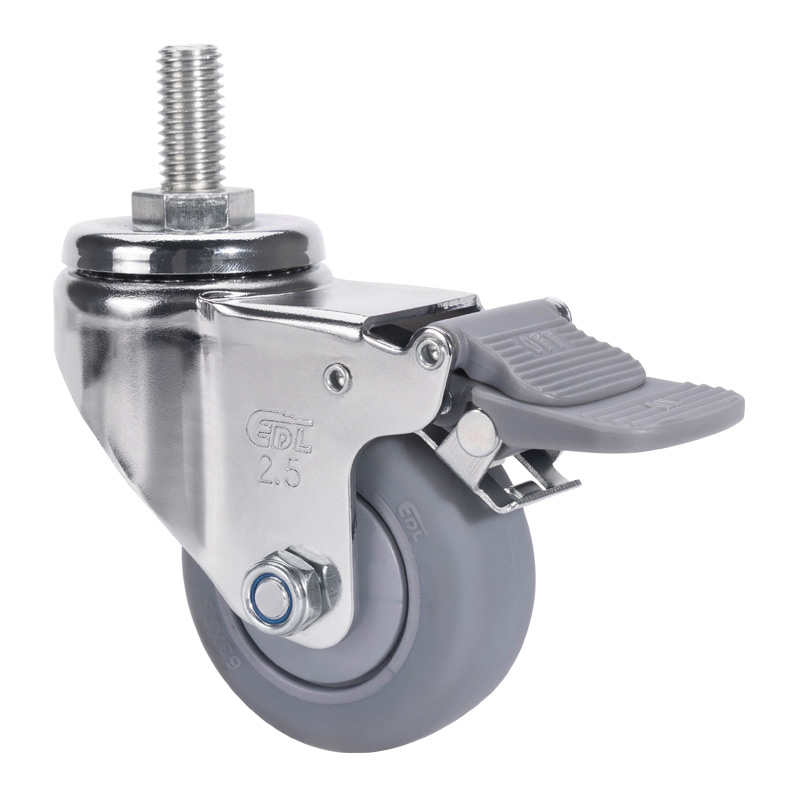 EDL Light 2.5'' 70kg Threaded Plastic Dual Brake TPE Caster 372425H-3725-57