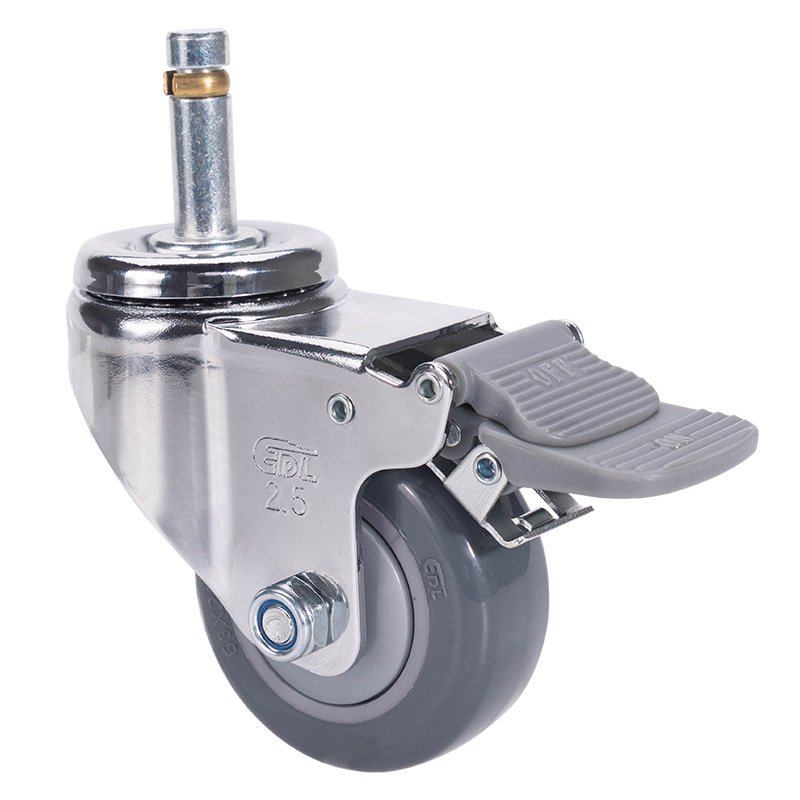 EDL Light 2.5'' 80kg Stem Plastic Dual Brake PU Caster 372625H-3725-77