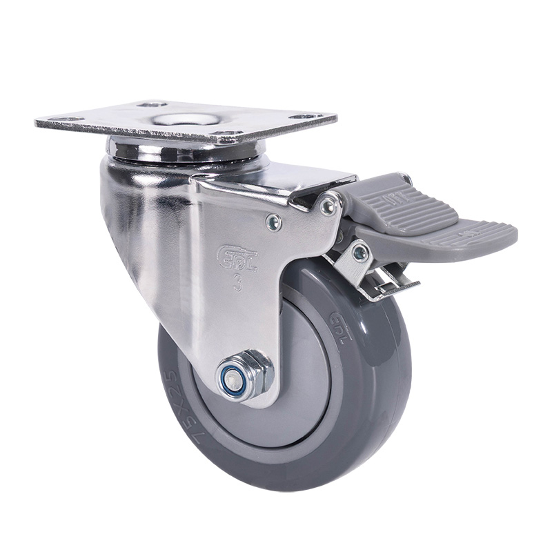 EDL Light 3'' 80kg Plate Plastic Dual Brake PU Caster 37223H-373-77