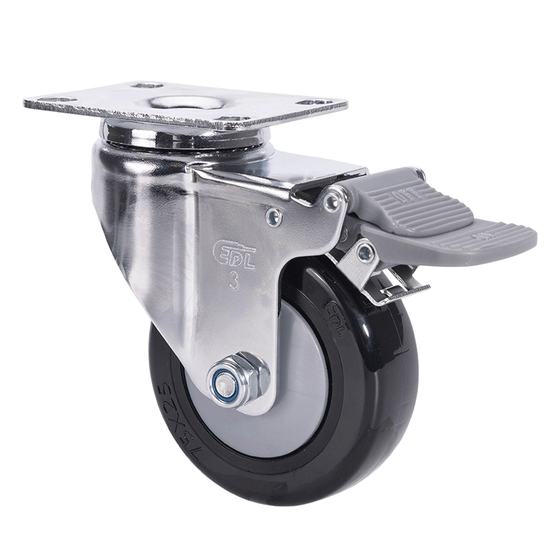 EDL Light 3'' 70kg Plate Plastic Dual Brake PU Caster 37223H-373-67