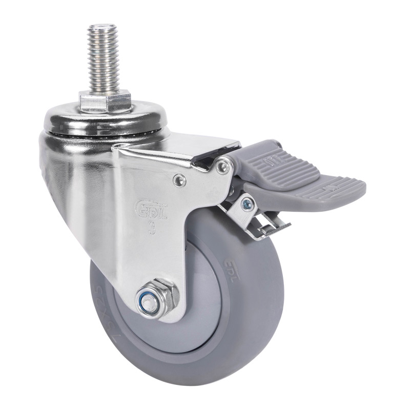 EDL Light 3'' 70kg Threaded Plastic Dual Brake TPE Caster 37243H-373-57