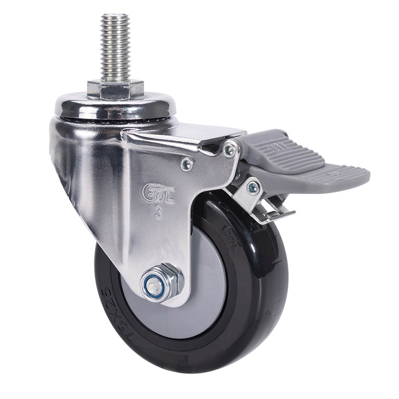 EDL Light 3'' 70kg Threaded Plastic Dual Brake PU Caster 37243H-373-67