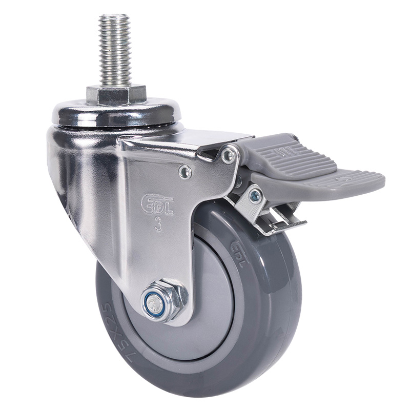 EDL Light 3'' 80kg Threaded Plastic Dual Brake PU Caster 37243H-373-77