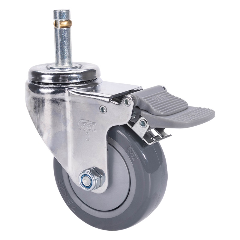 EDL Light 3'' 80kg Stem Plastic Dual Brake PU Caster 37263H-373-77