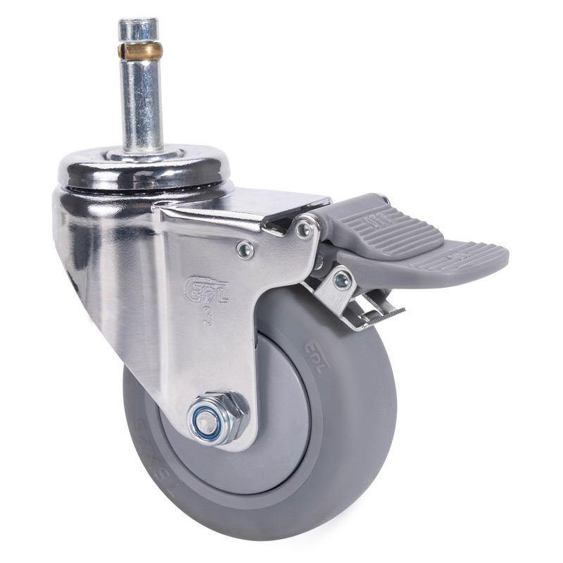 EDL Light 3'' 70kg Stem Plastic Dual Brake TPE Caster 37263H-373-57