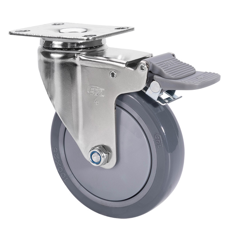 EDL Light 4'' 80kg Plate Plastic Dual Brake PU Caster 37224H-374-77