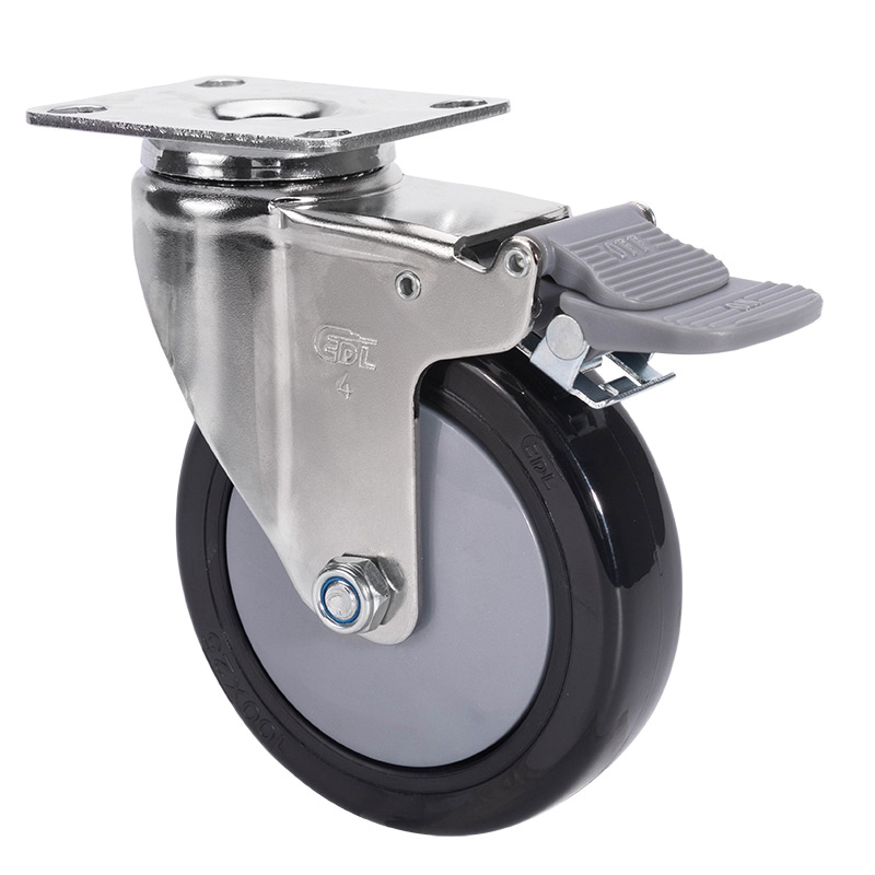 EDL Light 4'' 70kg Plate Plastic Dual Brake PU Caster 37224H-374-67