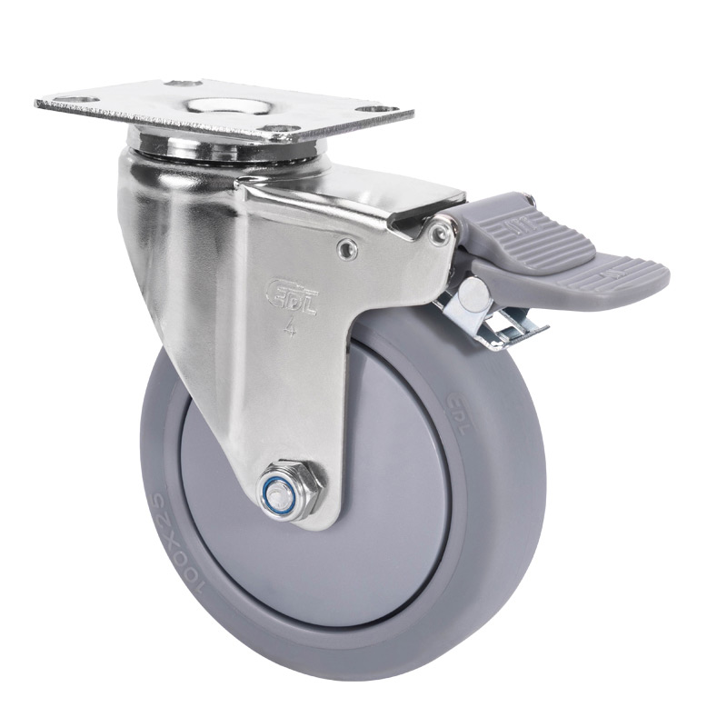 EDL Light 4'' 70kg Plate Plastic Dual Brake TPE Caster 37224H-374-57