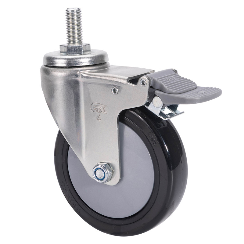 EDL Light 4'' 70kg Threaded Plastic Dual Brake PU Caster 37144H-374-67