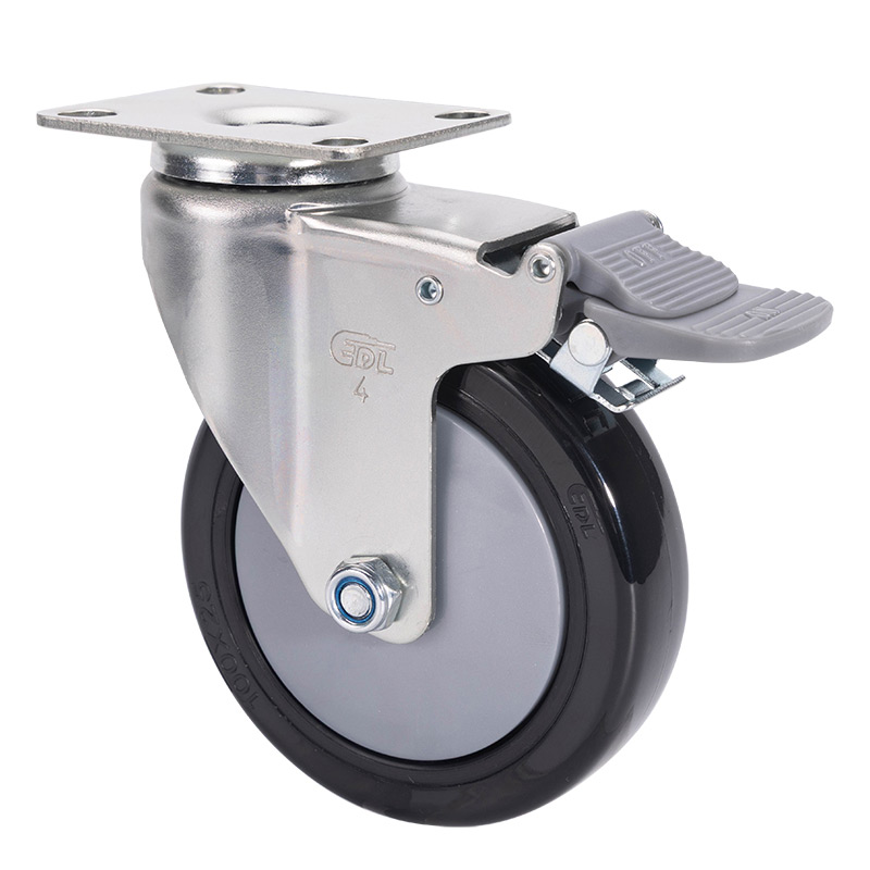 EDL Light 4" 70kg Plate Plastic Dual Brake PU Caster 37124H-374-67