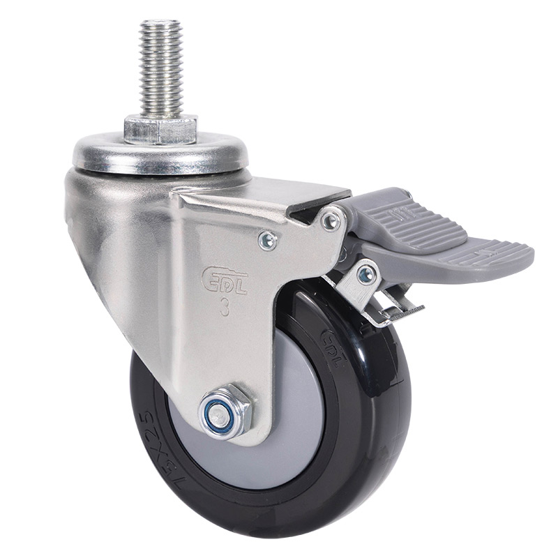 EDL Light 3'' 70kg Threaded Plastic Dual Brake PU Caster 37143H-373-67