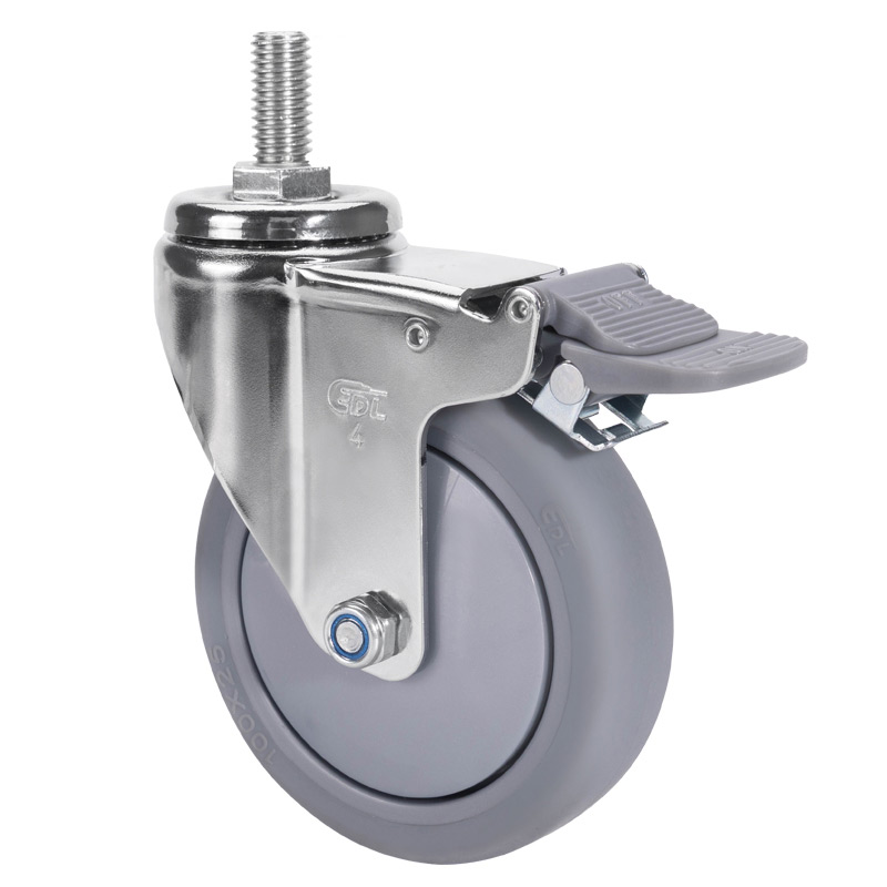 EDL Light 4'' 70kg Threaded Plastic Dual Brake TPE Caster 37244H-374-57
