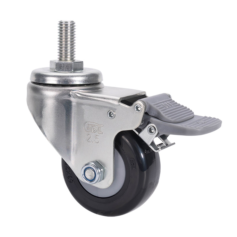 EDL Light 2.5'' 70kg Threaded Plastic Dual Brake PU Caster 371425H-3725-67