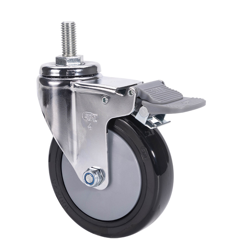 EDL Light 4'' 70kg Threaded Plastic Dual Brake PU Caster 37244H-374-67