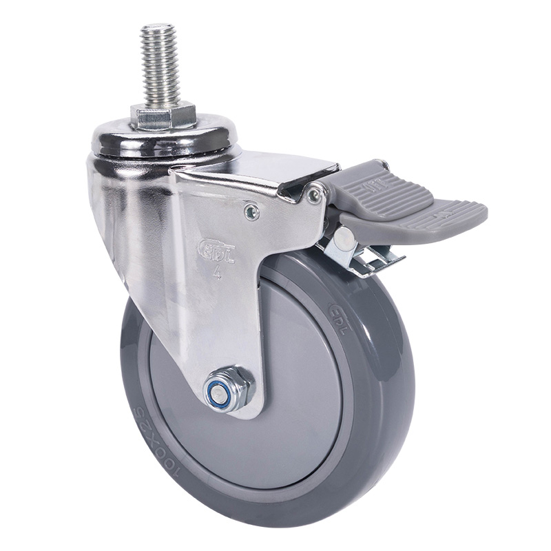 EDL Light 4'' 80kg Threaded Plastic Dual Brake PU Caster 37244H-374-77