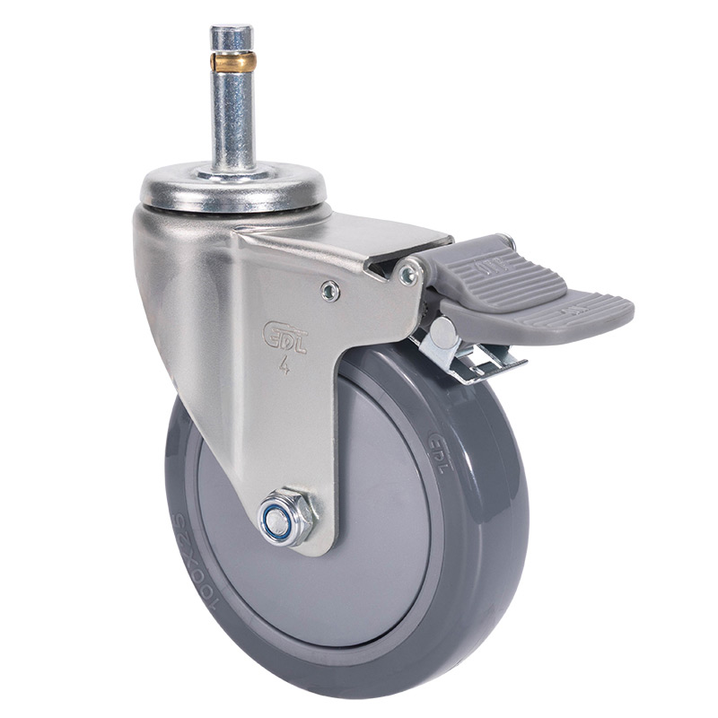 EDL Light 4'' 80kg Stem Plastic Dual Brake PU Caster 37164H-374-77