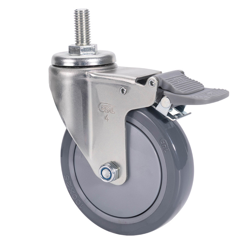 EDL Light 4" 80kg Threaded Plastic Dual Brake PU Caster 37144H-374-77