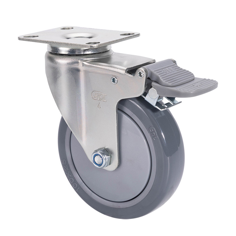 EDL Light 4" 80kg Plate Plastic Dual Brake PU Caster 37124H-374-77