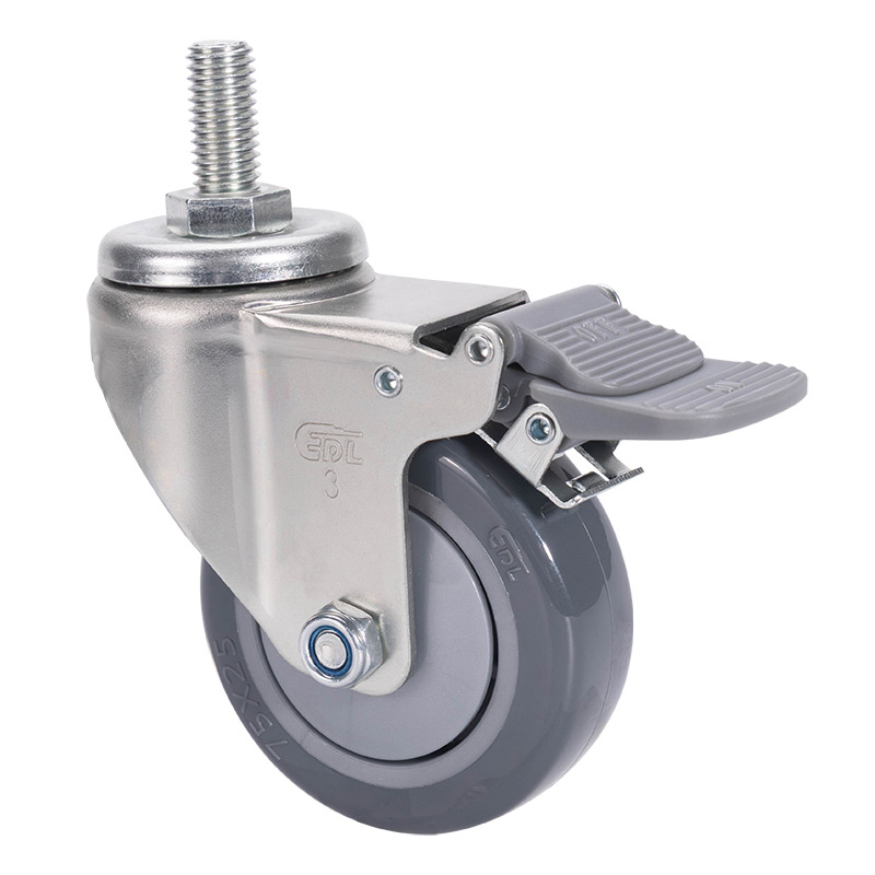 EDL Light 3'' 80kg Threaded Plastic Dual Brake PU Caster 37143H-373-77