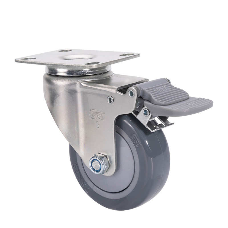EDL Light 3" 80kg Plate Plastic Dual Brake PU Caster 37123H-373-77